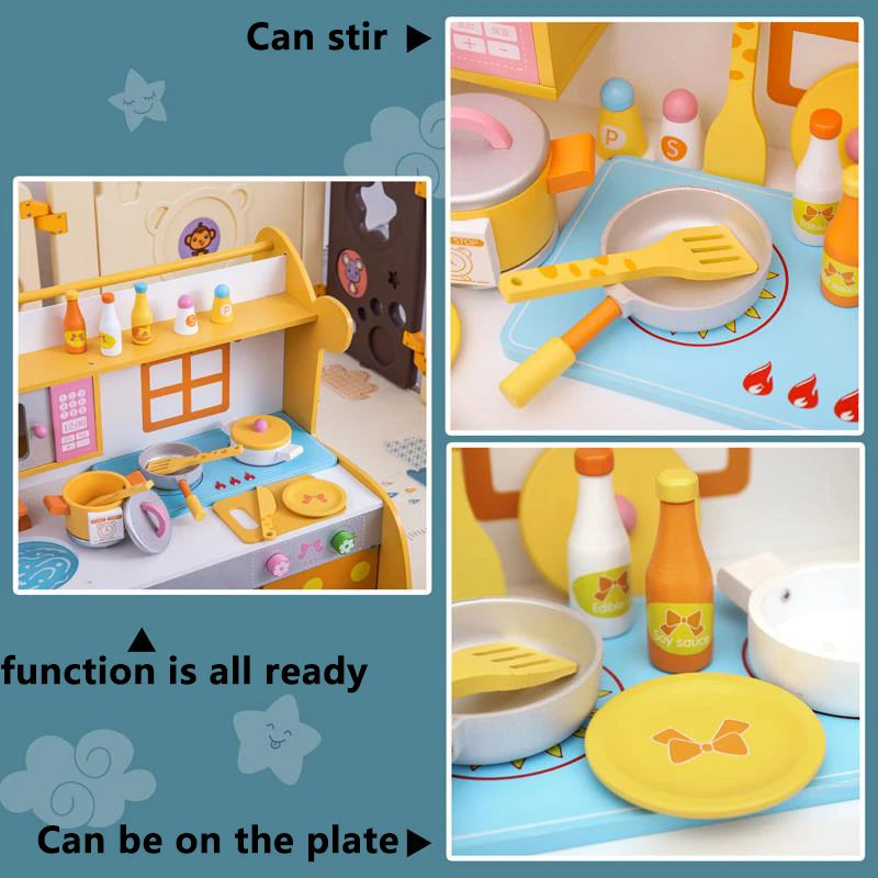 2022 New Design Creative Simulation Deer Style Wooden Play Kitchen Set with Cookware, Interesting Gift for Children
