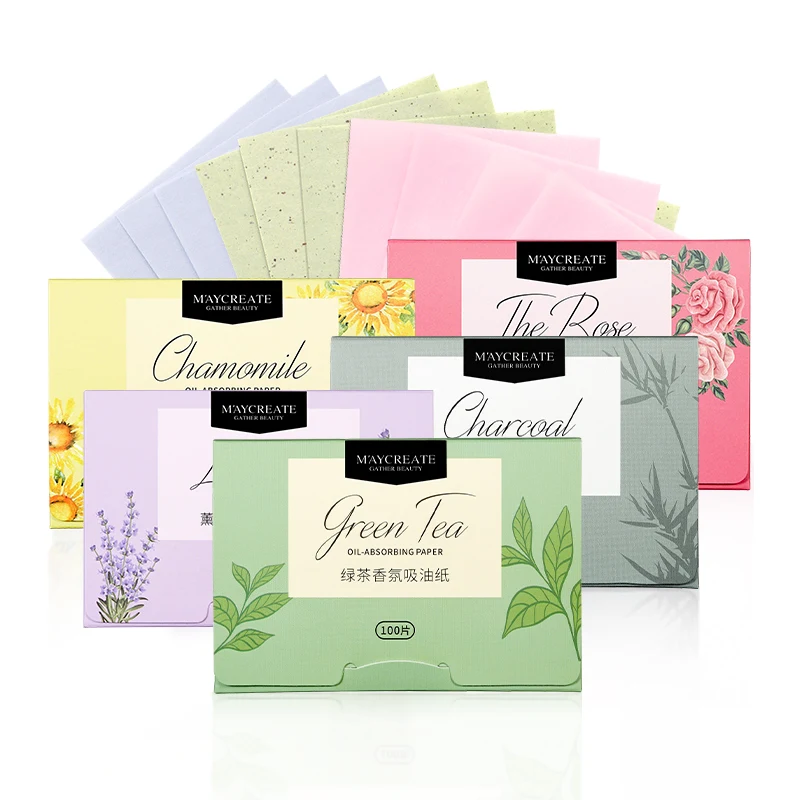 Private Label Wholesale Oil Absorbing Sheets 100pcs 6 Scents Portable Oil Blotting Paper for Oily Skin