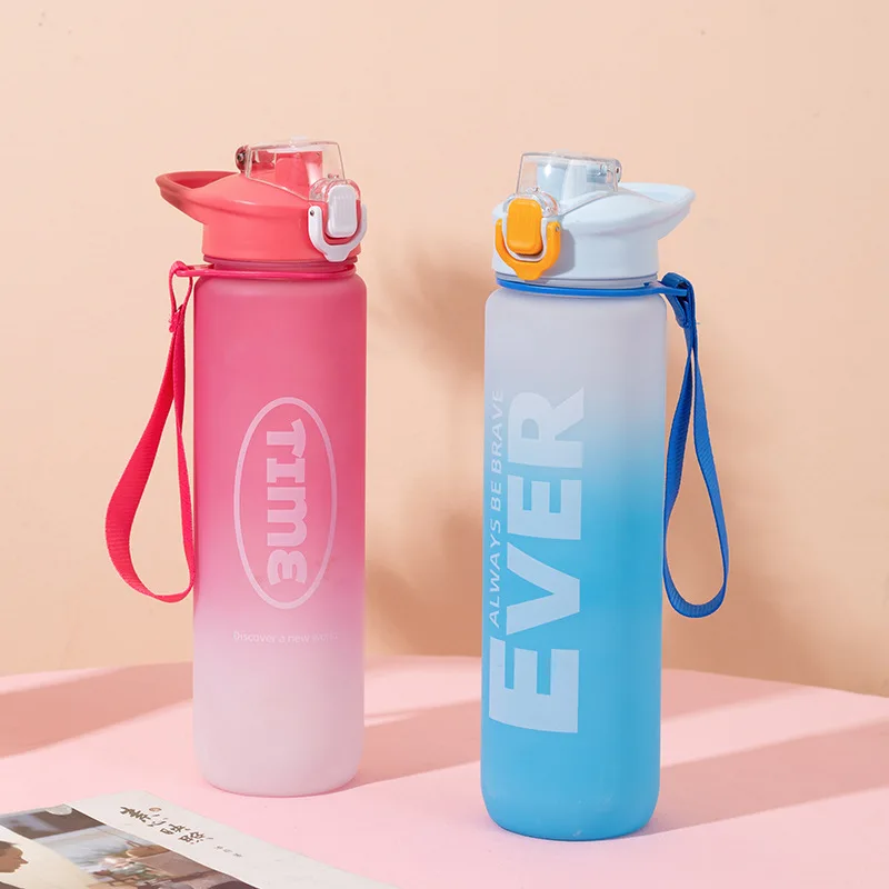 Custom Logo Plastic 32oz Sports Motivational Drinking Bottles Gym Fitness Flip Top Cover Drink Water Bottle with Straw