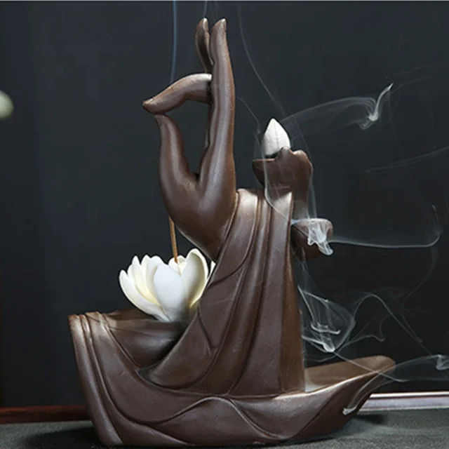 New Arrivals Purple Sand Buddha Hand Incense Burner Flower Lotus Smoke Backflow Incense Censer Ceramic Incense Holder