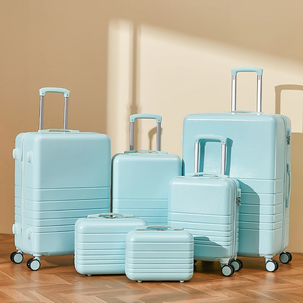 Custom ABS Carry on Luggage Sky Blue 6 Piece Hardshell Bag Travel Luggage Sets with Spinner Wheels