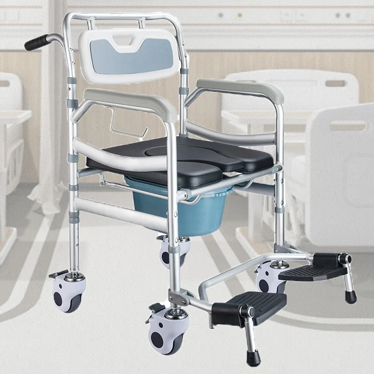 high quality hot sell Modern Comfortable Medical Aids Rolling Shower Chair Commode Chair