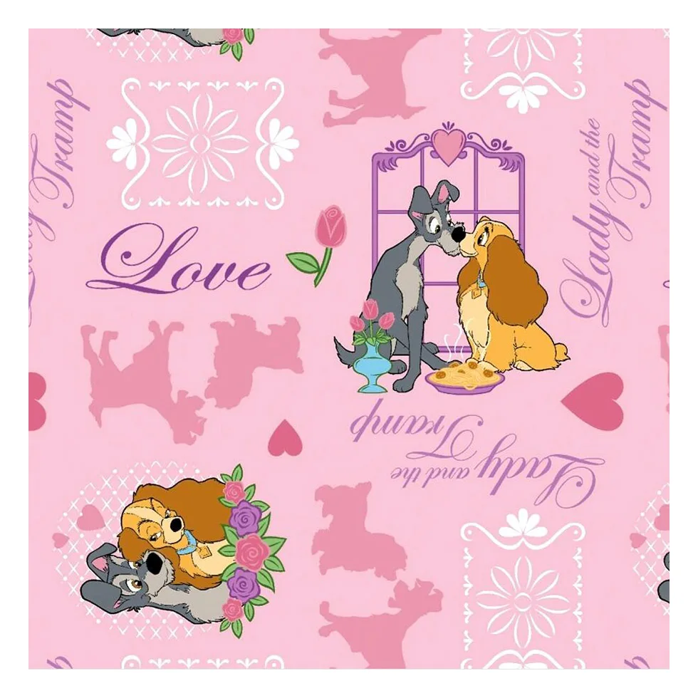 The Lady and the love Dog Cartoon Designs Custom Digital Printing Knit Rayon Fabric 95 Rayon 5 Spandex for Clothes