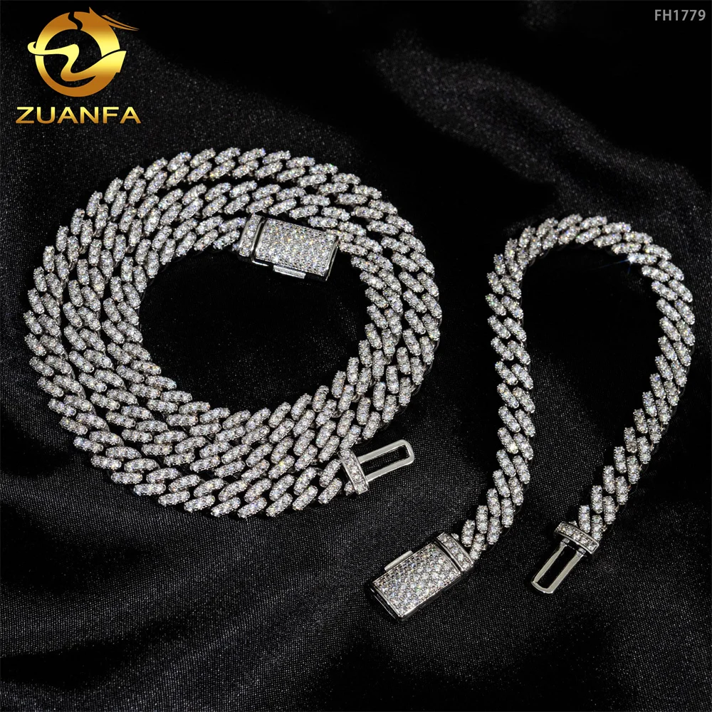 Hot sale 6mm 8mm 10mm pass diamond tester 925 sterling silver hip hop iced out vvs moissanite diamond cuban link chain 14K gold
