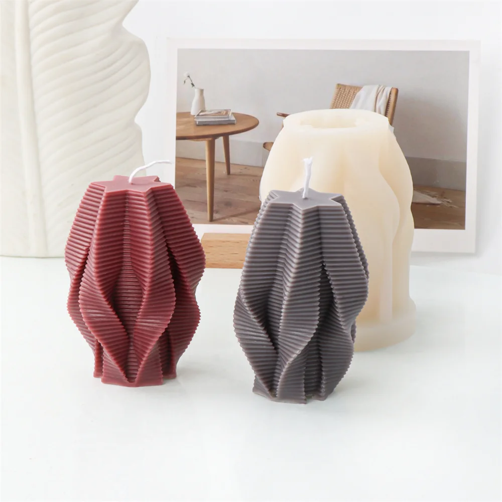 Ribbed Swirl Silicone Candle Mold Geometric Wave Twirl Silicone Mould Taper Abstract Art Decorative Wavy Stripe Soy Wax Molds