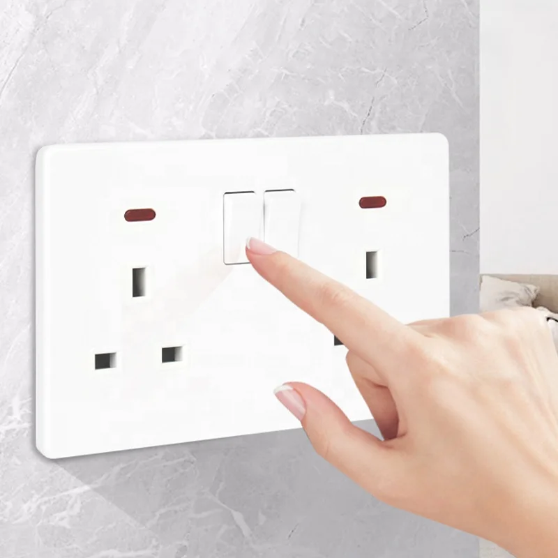 White pc material socket universal type double 2 group wall socket general electric socket with switch