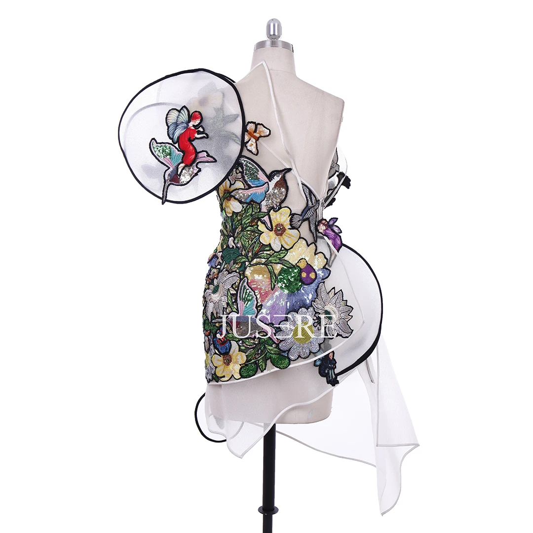 FREE SHIPPING ready to ship Dreamy embroidery pattern scoop asymmetry design mini dress cocktail dress ready to ship