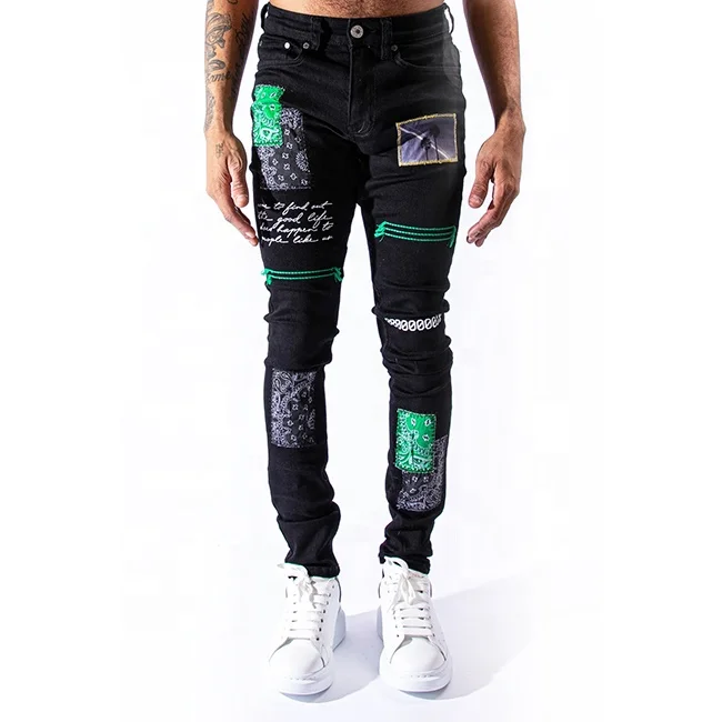 
OEM latest design fog mens jeans patch plants manufacturing mens hip hop jeans 