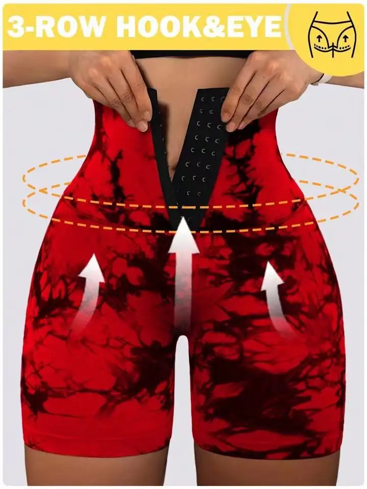 Hot selling  new Push Up Tie Dye Yoga Shorts Women Gym Fitness SportsWear Workout Tights Running High Waist Leggings