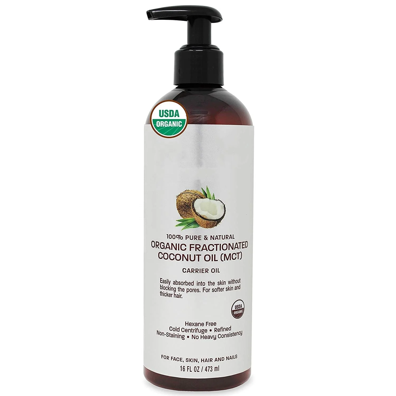 Organic Fractionated Coconut Oil 100% Pure Natural MCT Oil Sustainably Sourced Hexane Free Moisturizing Carrier Oil