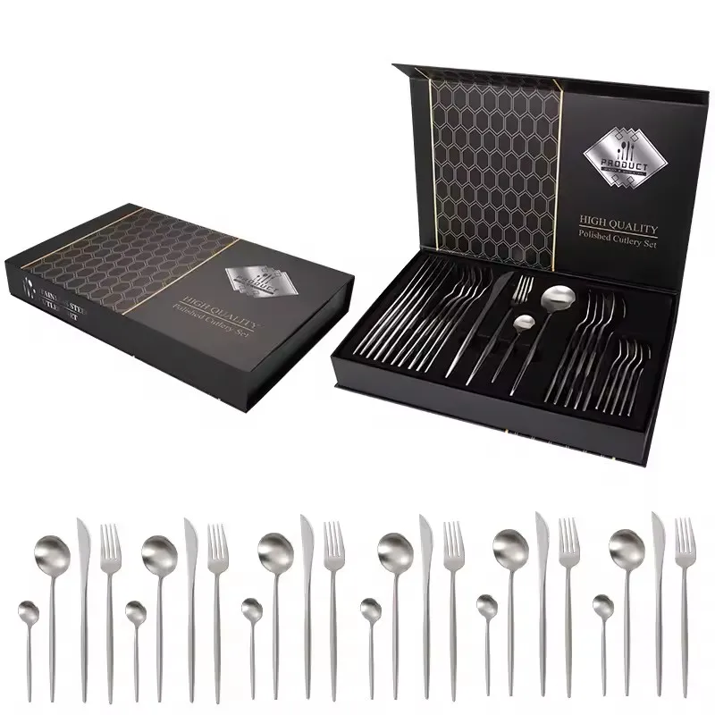 24pcs Cutlery Set Flatware Silverware Set Thick Handle Stainless Steel Cutlery Set