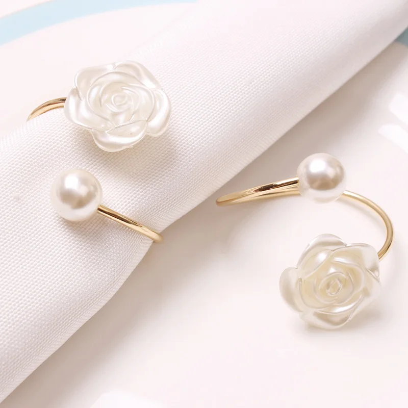 Beaded Pearl Napkin Ring Elegant Summer Wedding Home Table Servitte Buckle Napkin Holder Decor Diamante Rhinestone