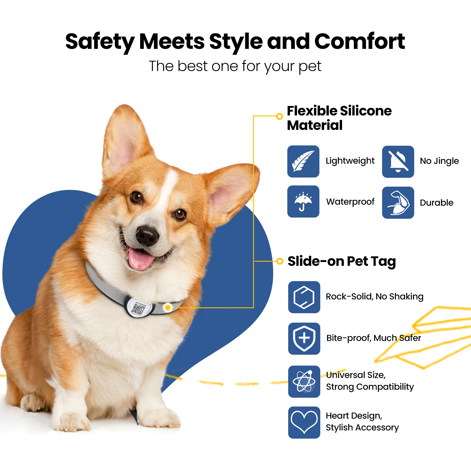 Pawview Durable QR Code Pet Cat Dog ID Tag Multi Colors NFC Silicone Dog Collar Tag Pet ID Anti-lost Tag with Heart Shaped