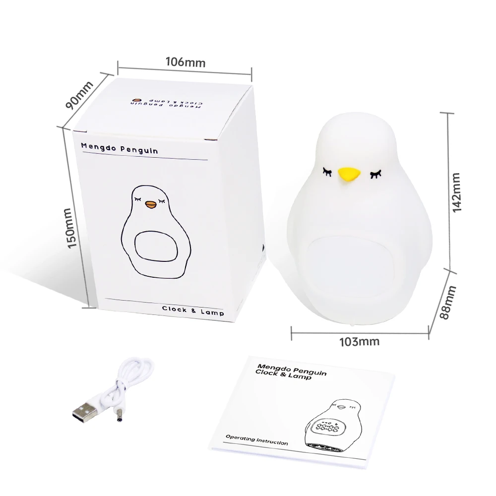Cute Cartoon Animal Baby Children Gift Sleep Trainer Digital Alarm Clock LED Silicone Penguin NightLight for Birthday Gift