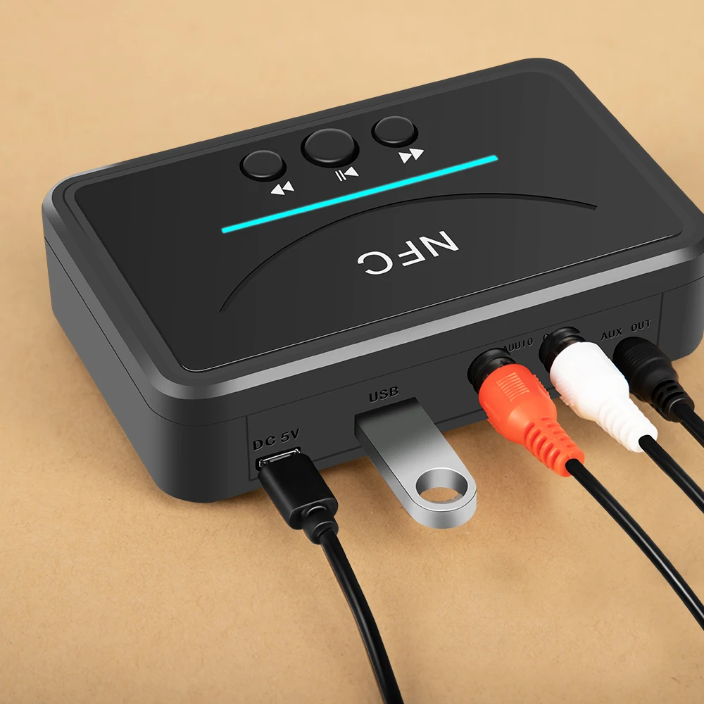 BT200 NFC Bluetooth 5.0 Audio Receiver USB Play RCA AUX Jack Wireless Adapter Suppotr USB Play For CAR Home Speaker Headphone