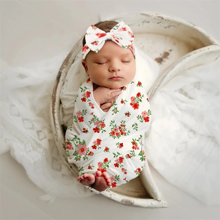 Newborn Baby Girl Boy Solid Color Cotton Swaddle Wrap Blanket Sleeping Bag+headband +hat Outfits Set