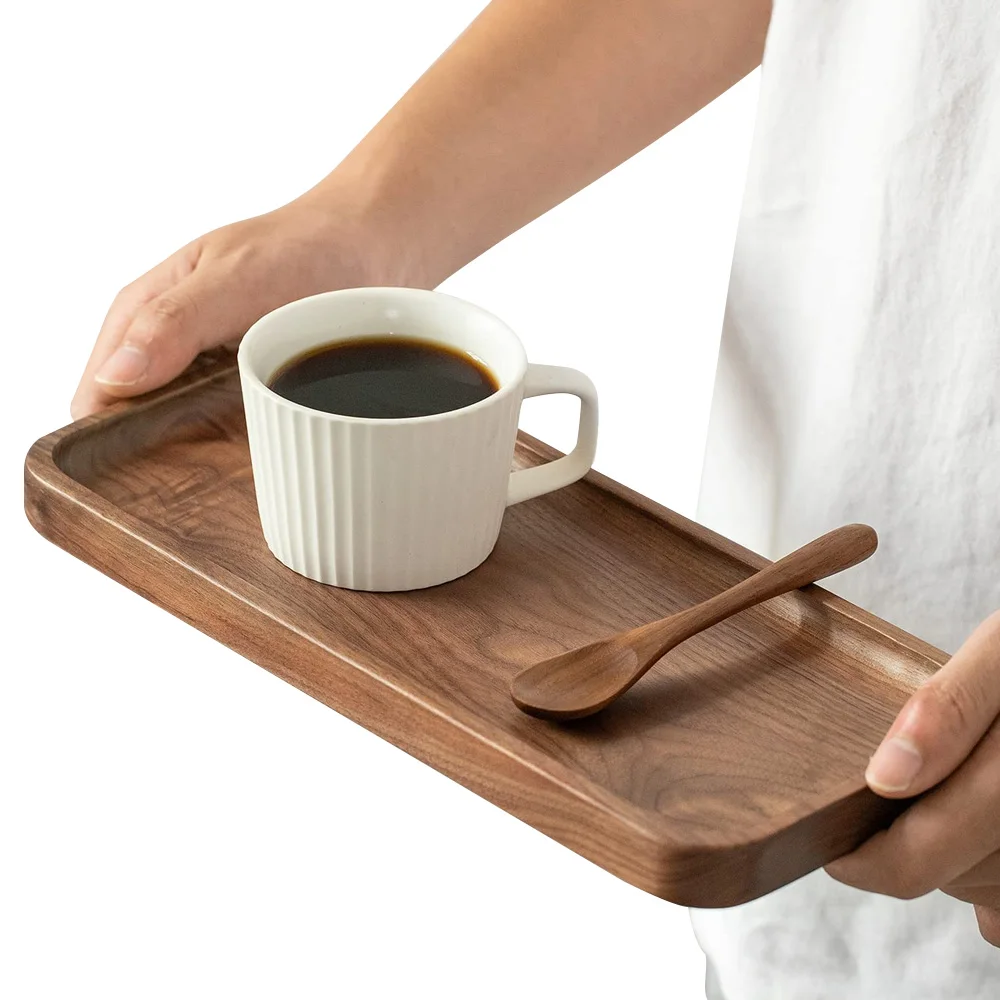 TAOTAOJU Dongguan factory beer serving tray custom solid wood pllate black walnut Jewelry salver wooden tasting tray walnut tray