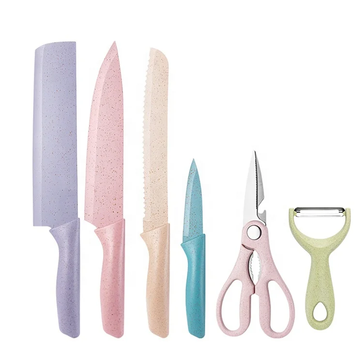 
Hot Sale 6 Pcs Cooking Accessories Kitchen Knife Wheat Coating Colorful Stainless Steel Kitchen Knife Set  (1600103318363)