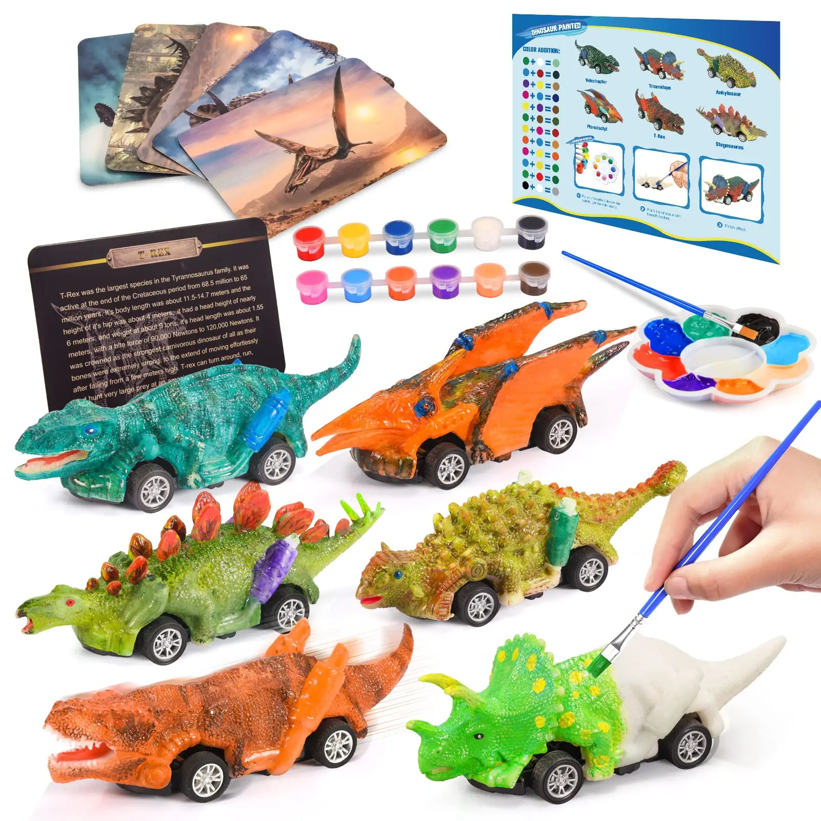 Dinosaur Toys for Kids Craft Painting Kits and Pull Back Cars For Birthday gifts