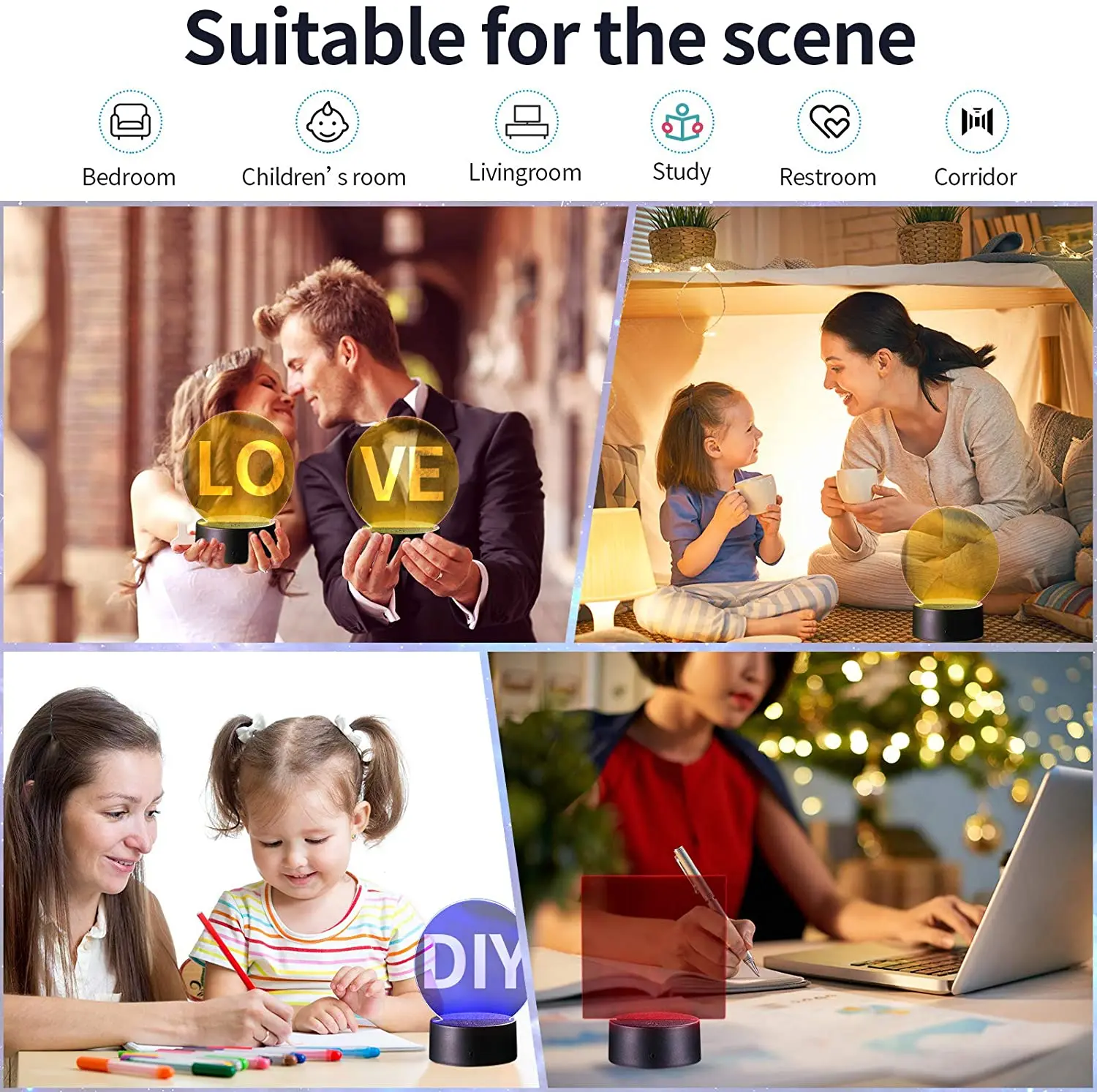 Factory Wholesale Abs 7 Color Change Touch Control Remote Control 3d Led Lamp Base For Illusion Acrylic Night Light