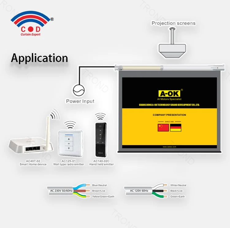 AOK 45 mm AM45-50/12 Smart Eco-friendly Electronic Limit With Quiet Design Remote Control Rechargeable Battery Tubular Motor