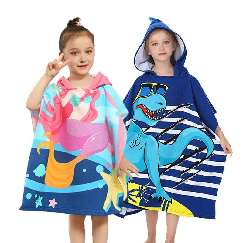 Hot fashion custom high quality cartoon print breathable comfortable microfiber children beach surfing hooded pongee bath towel