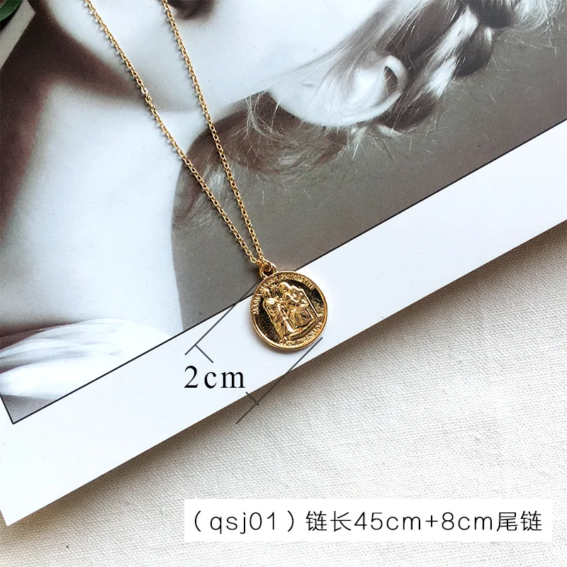 Fashion Roman figures round coin charm necklace for women gifts ancient COINS gold color chain necklace jewelry