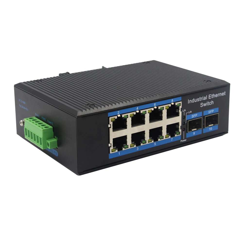 Промышленный 8-портовый 10/100/1000 Мбит/с оптоволоконный коммутатор Ethernet с 2-портовым слотом 1000 для предприятий