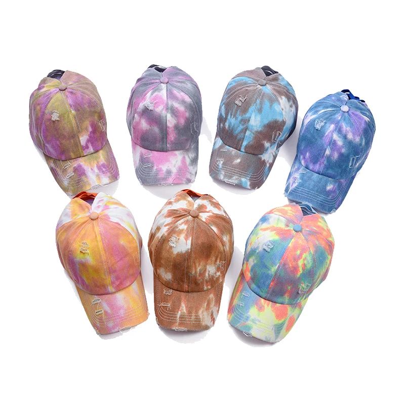 Fashion Youth Student Female Man Tie-dyed Personality Popular Graffiti Korean Streetwear Creative Ponytail Baseball Cap Hat