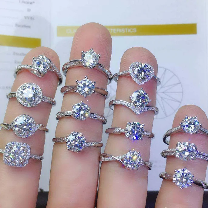 Factory In Stock 18K 14K 10K 925 Silver Round Cut VVS Moissanite Diamond Halo Engagement Wedding Ring 1~6ct Fine Jewelry Women