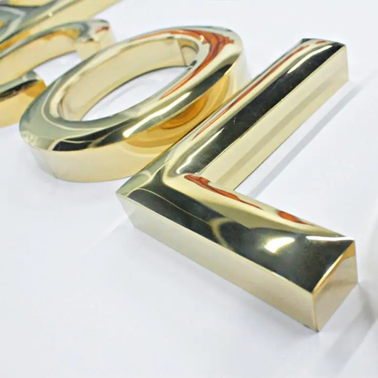 3D Metal Golden Mirror Stainless Steel Metal Alphabet Letters Wall Brass Letter Decor Name Logo