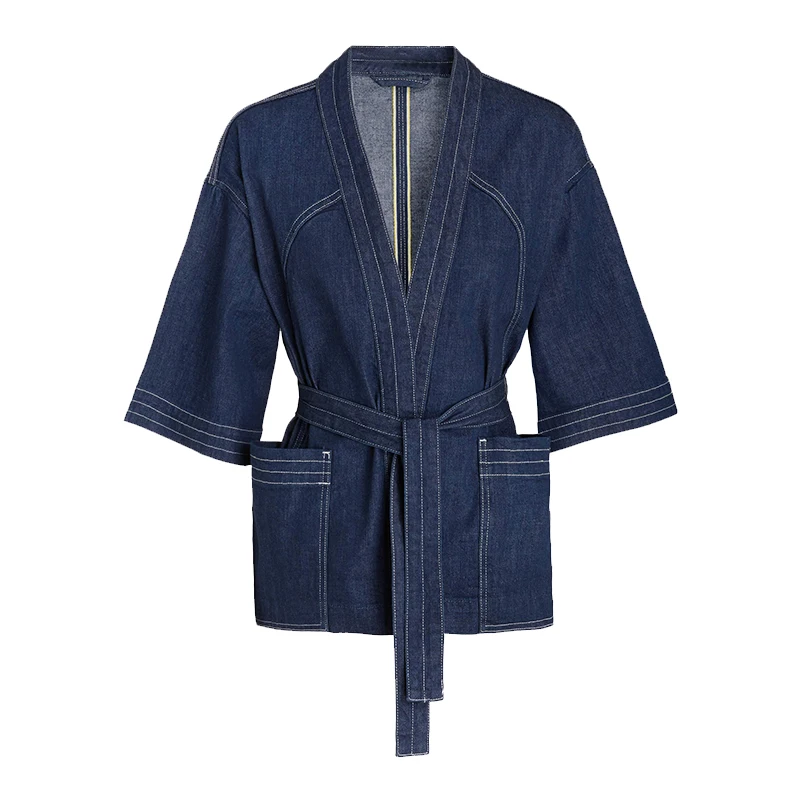 
Wholesale Stylish Open Front Denim Kimono Tops For Women 