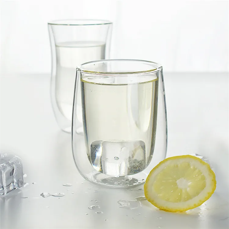 double wall glass mug custom logo hand blown Double Wall Clear Borosilicate Glass Cup