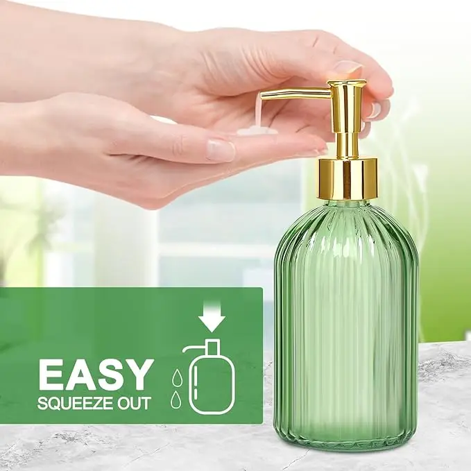 2024 Bathroom Accessories Set, 4 Pcs Green Glass Bathroom Accessories Sets Complete w/Lotion Soap Dispenser, Toothbrush Holder