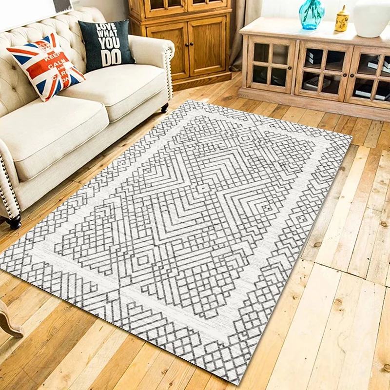 Moroccan Geometric Printed Velvet Decorated Youth Room Rugs Living Room Floor Carpet