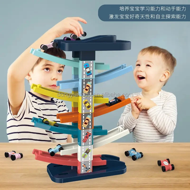 6 layer car ramp toy Gliding sliding car Race Track with mini inertia cars assembly track STEM toys for kids