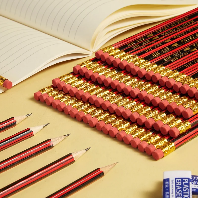 HB&2B Wholesale Classic Red Eraser Pencil School Stationery Wooden  Pencils