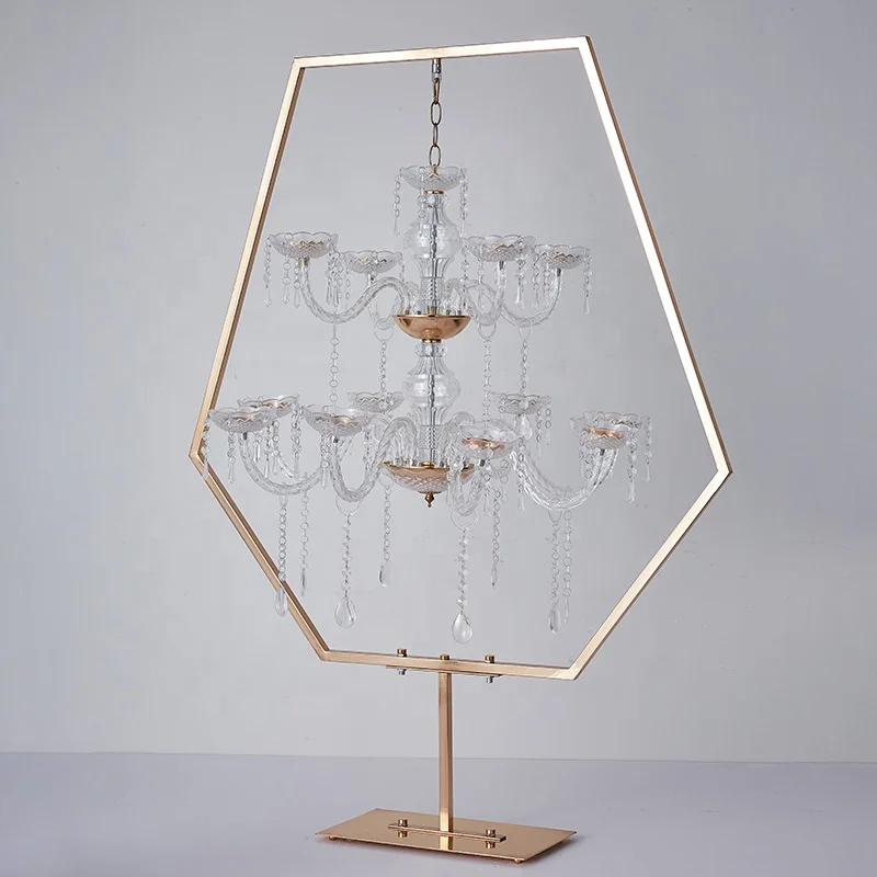 Crystal candlestick wedding props 6-square iron electroplating double-layer road guide wedding hall stage road guide decoration