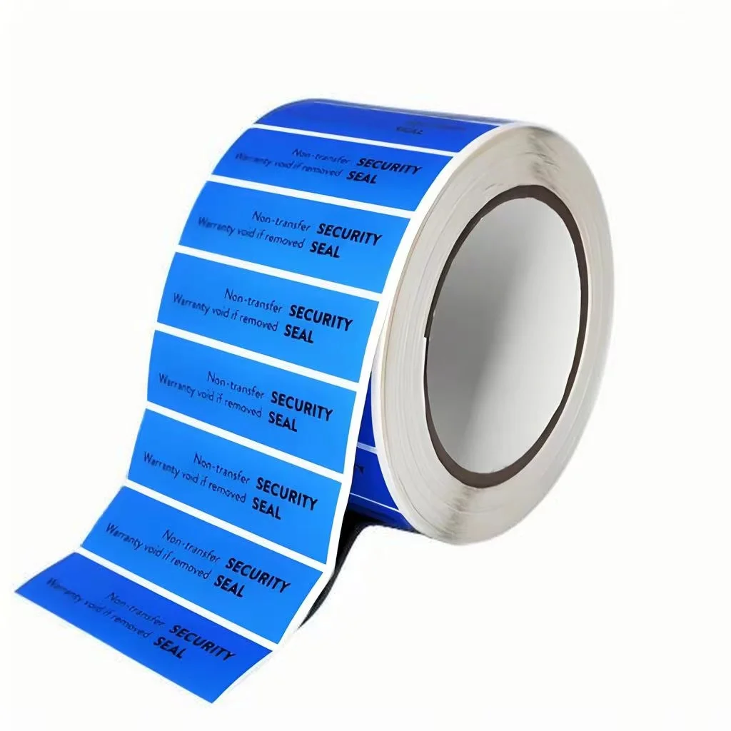 Blue color  VOID Label . Silver void  adhesive