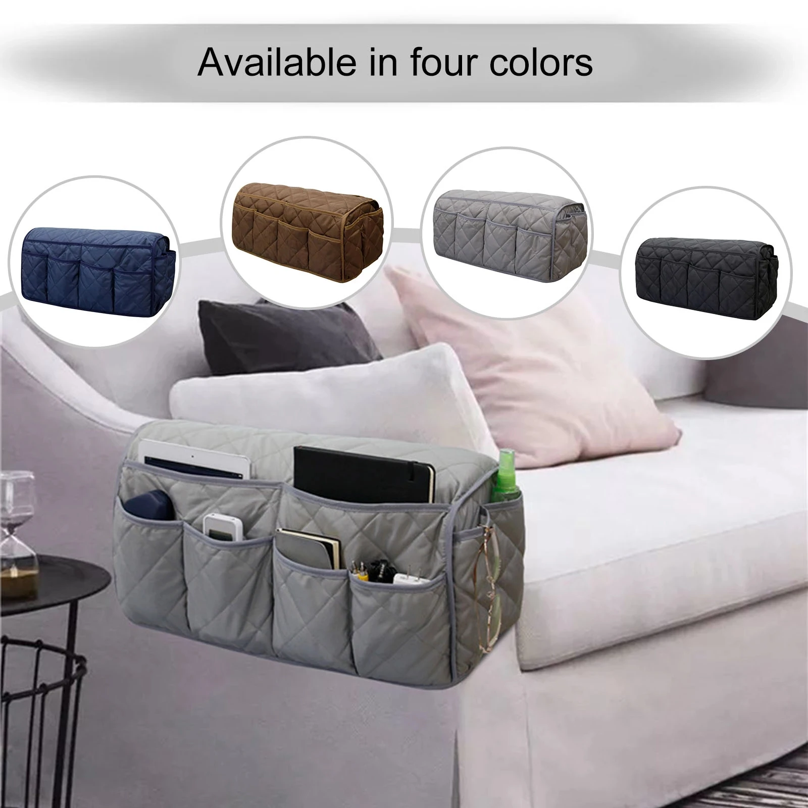 Armchair Caddy Slip Sofa Armrest Organizer with 14 Pockets Storage for Magazine Tablet Phone Chocolate Books TV Remote Control