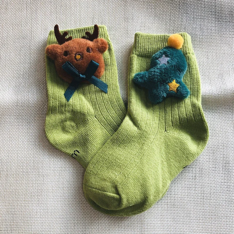 Вязаные хлопковые рождественские носки для малышей, толстые теплые уютные зимние Праздничные Носки средней длины с 3D рисунком на Рождество