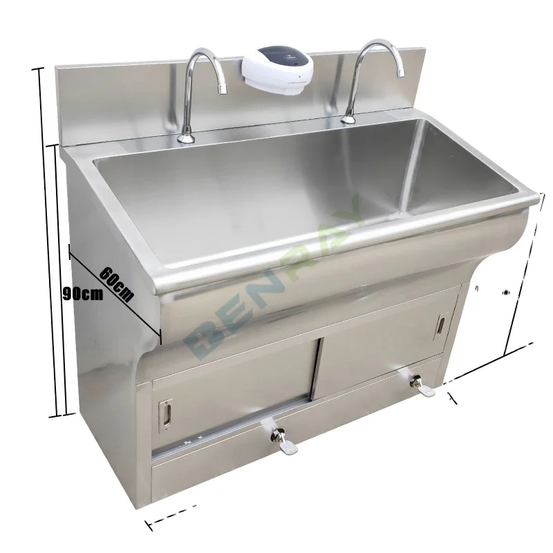 Stainless Steel Foot Pedal School Hospital Dental Clinic General Purpose Faucet Wash Sink For 2 People