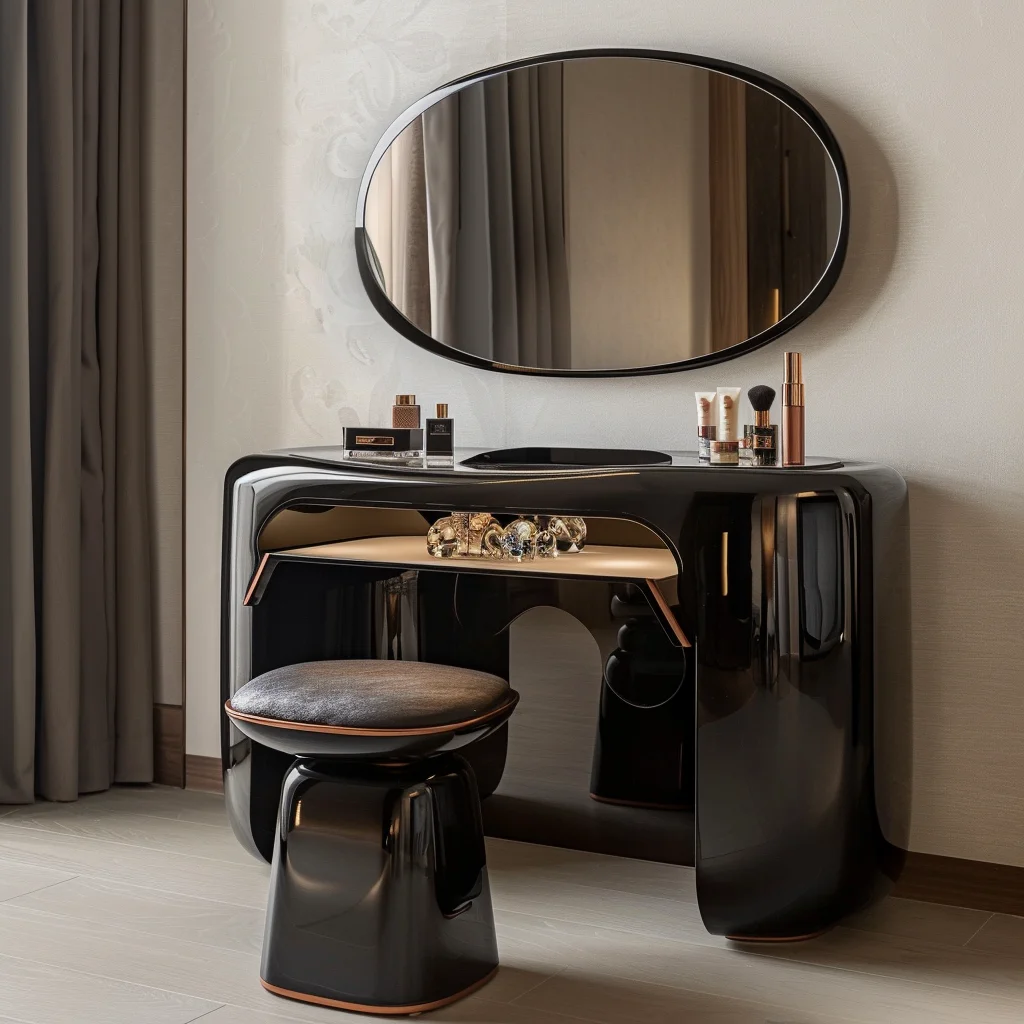 Custom Luxury Furniture Lady Girls Modern Designs Wooden Black Vanity Makeup Dressing Table With Mirror And Drawers For Bedroom