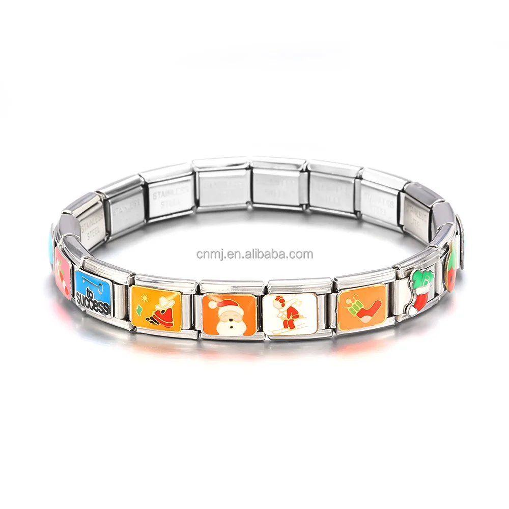 Christmas Personality Stainless Steel Stretch Interlocked DIY Italian Charm Bracelet Links For Custom Gift Wristband Making