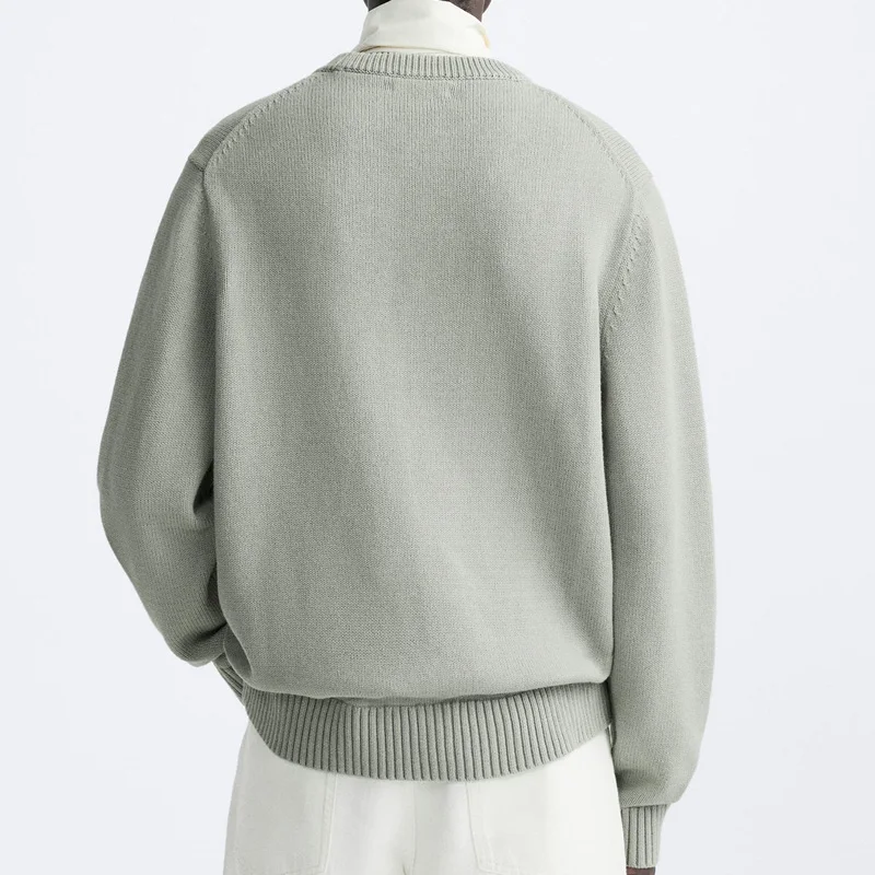 Custom LOGO crew neck pullover sweater cotton fabric embroidered sweater custom solid color cotton sweater