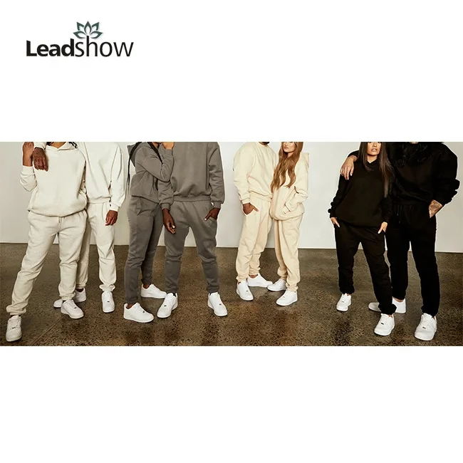 Wholesale Plain High Quality Heavyweight 100% Organic Cotton Blank Oversized Pullover Hoodies And Jogger Sweatpants Set Unisex