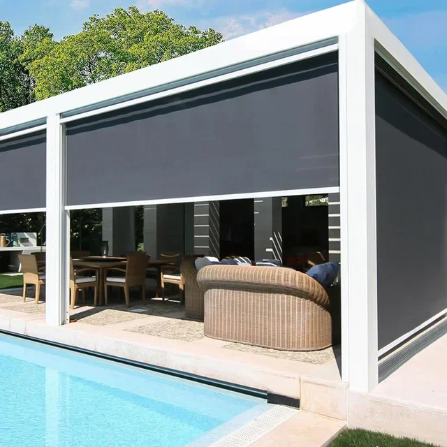 water proof outdoor motorized balcony electric shade transparent roller blinds for the terrace