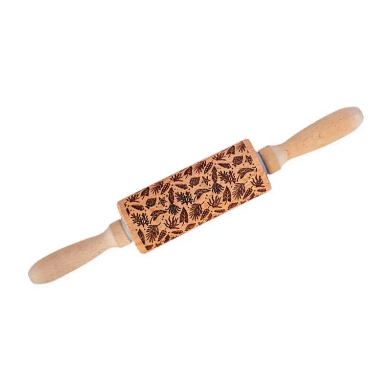 Christmas Wooden 3D Rolling Pins with design  Kitchen Tool Wooden Engraved Embossing Rolling Pin with Carved Wooden Elk roller