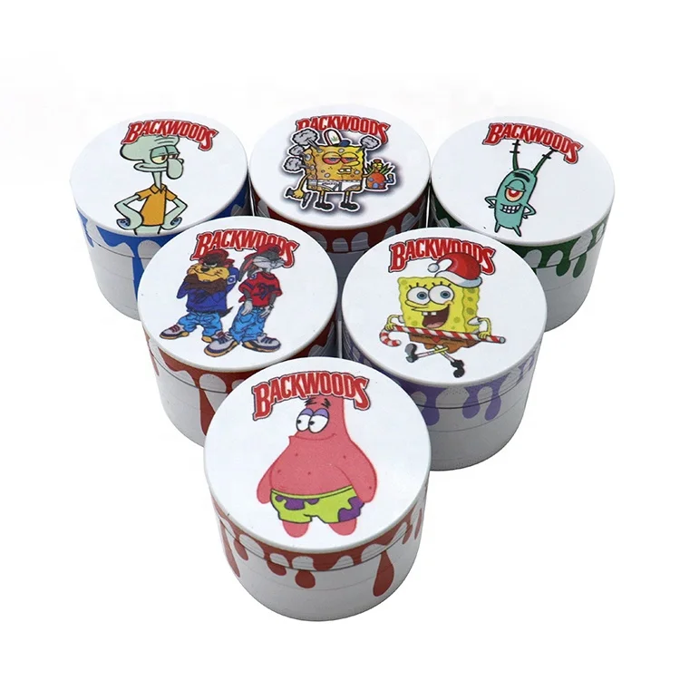 2022 New Design 50MM 4 Parts Zinc Alloy Metal Cartoon Backwoods Herb Grinder Tobacco Custom Logo Dry Grinders Wholesale