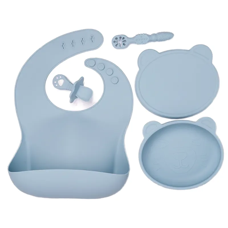 Wholesale OEM ODM BPA-Free Silicone Baby Feeding Set Food Grade Baby Weaning Including Bowl Suction Plate Dishes Utensils